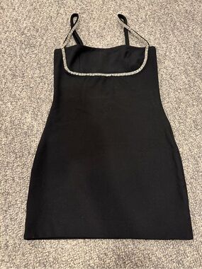 Edikted Black Rhinestone-Trim Square Neck  Dress